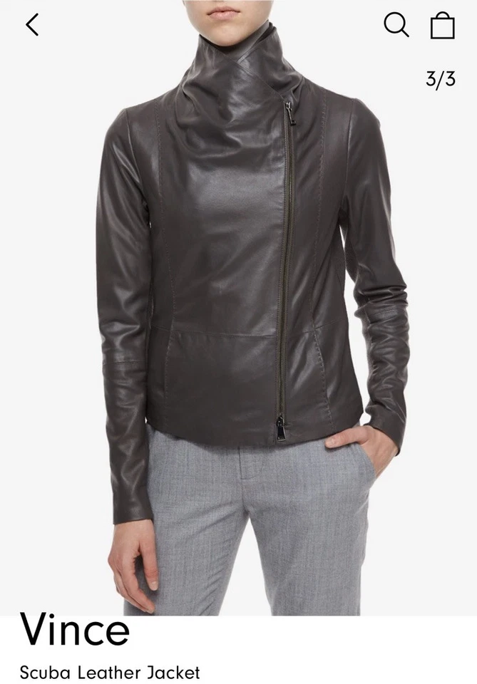 $995 Chaqueta Vince Piel de Cordero Negra Cuero Buceo Moto Talla Mediana Foto 3 de 4
