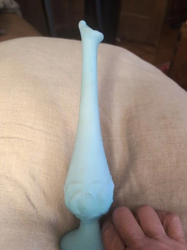 Vintage Fenton Blue Satin Uranium Swung Glass Water Lily Vase