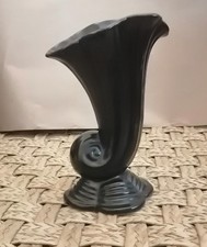 Vintage S/S Agean Black Cornucopia Vase: Made in England