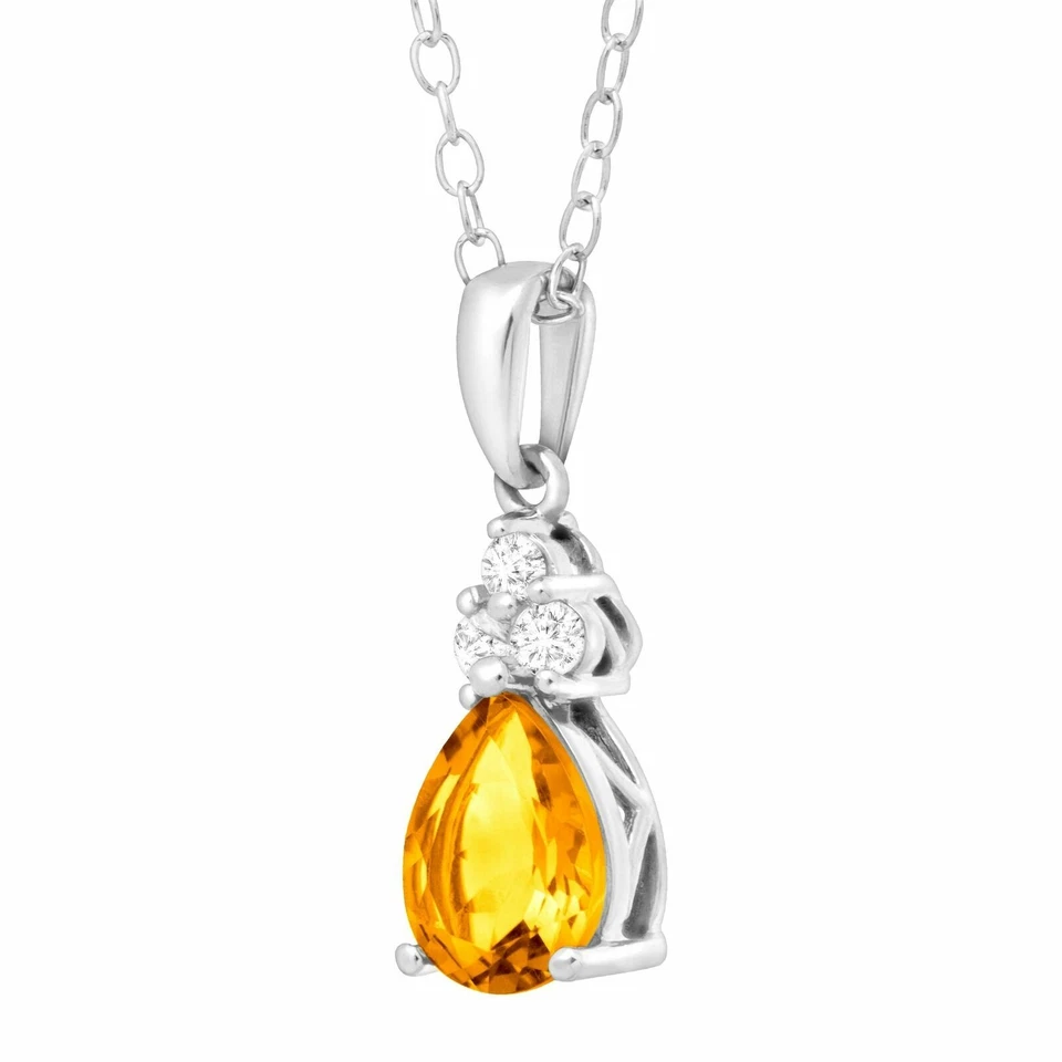 1.50CT Pear Citrine & White Topaz Pendant 18" Chain Necklace in Sterling Silver - Image 2 of 2