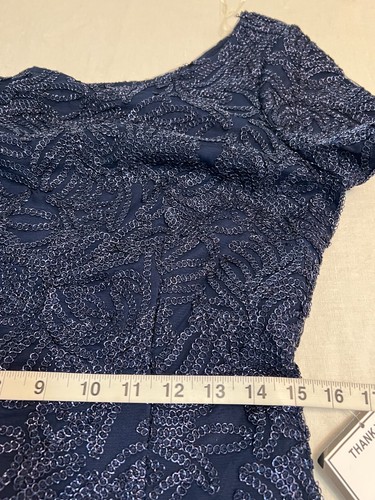 NWT JS Collections Evening Formal Dress Navy Embroidered Short Sleeve Size 8 - Picture 9 of 12