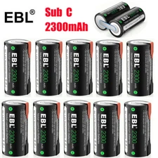 Lot EBL SC Sub C 2300mAh 1.2V NiCD Rechargeable Battery W/Tab For Power Tools