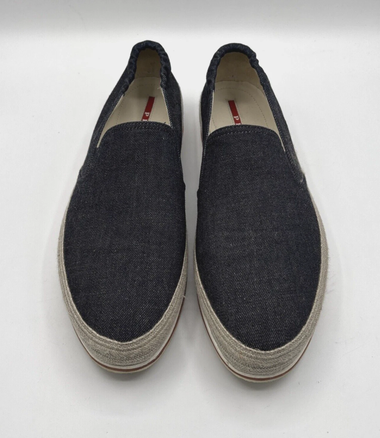 Mocassini PRADA blu denim espadrillas slip on 4D2363 uomo US 12