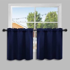 24 Inch Long Tier Curtains for Small Window Treatment, Short Blackout Curtain wi