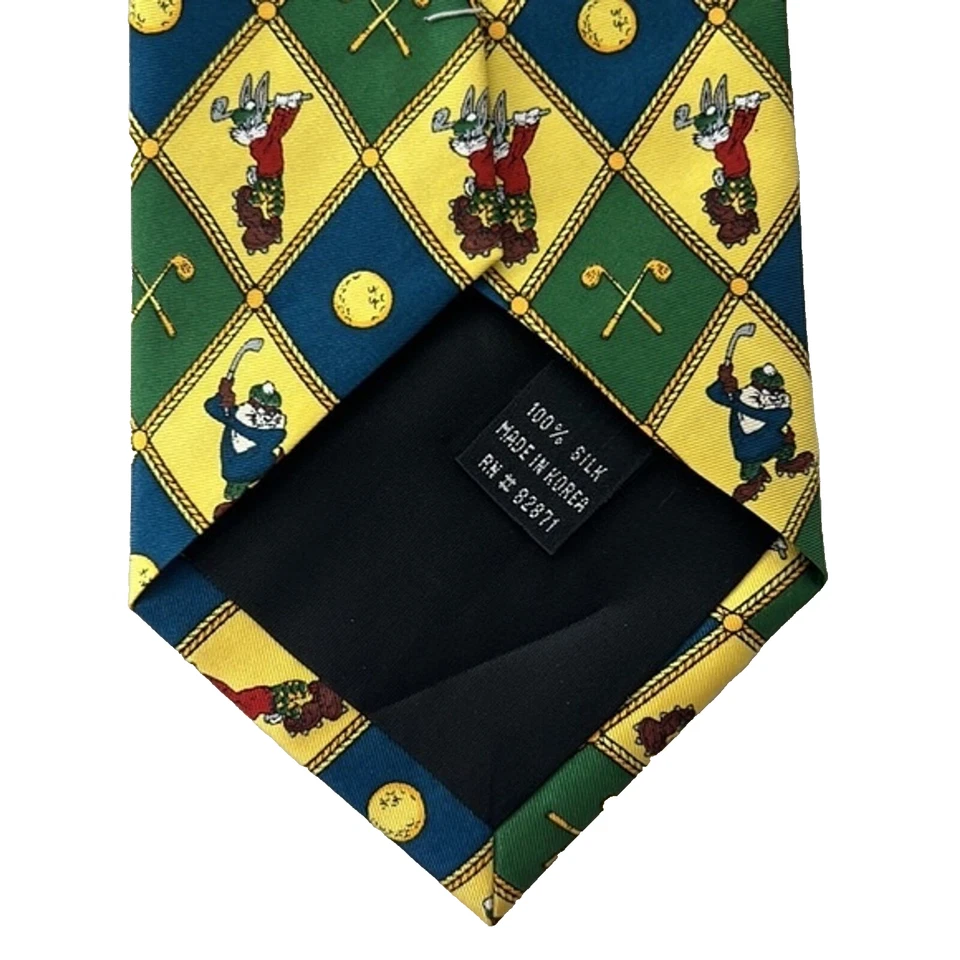 Looney Tunes Golf Necktie 1997 Vintage All Silk Bugs Bunny Tasmanian Devil Taz Foto 4 de 4