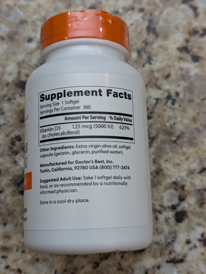Doctor's Best Vitamina D3 5000 UI 125 mcg 360 cápsulas blandas caducidad: 06/2027 Foto 2 de 4