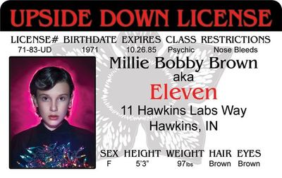 new STRANGER THINGS Millie Bobby Brown ELEVEN Psychic Hawkins IN Drivers  License | eBay