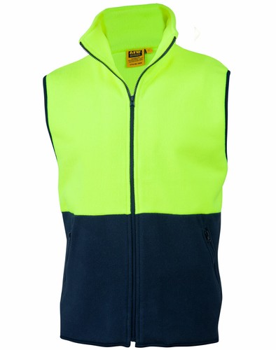 A.I.W High Visibility 2 Tone Safety Vest Fluoro Yellow Orange Anti Pill Polar Fl - Picture 2 of 9