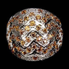 925 Sterling Silver Ring Round Orange Sapphire Gemstone Jewelry Size 8