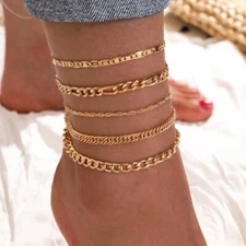 Women Fashion Jewelry Gold 5 Layer Charm Anklet Bracelet Bohemian 410