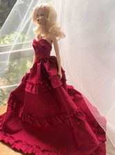Barbie doll evening gown dress Red Ruffles for Silkstone Poppy Parker Satin look