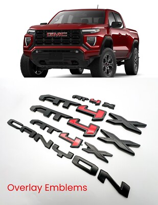 OVERLAY 5PCS Matte Black Door Grill Rear Red AT4X Canyon Emblem Fit 2023+ Canyon