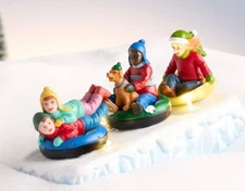 St Nicholas Square Village  LED Lighted CHILDREN SLEDDING - New