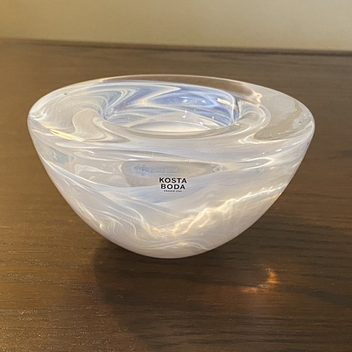 KOSTA BODA Sweden Snow White Swirl Atoll Votive Candle Holder ~ Signed & Sticker - Picture 13 of 20
