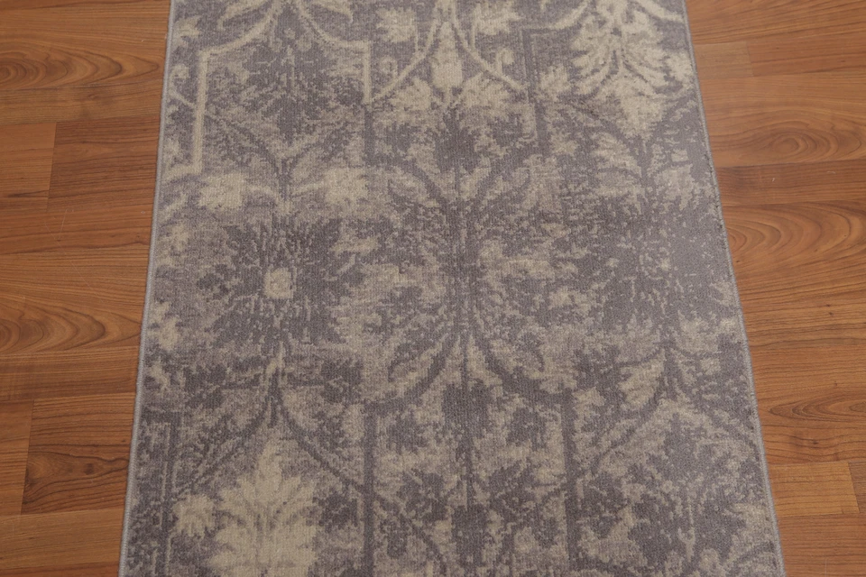 2'4" x 8' Hand Knotted Botanical distressed Wool runner Area rug AOR8512 Gray - Image 4 of 4