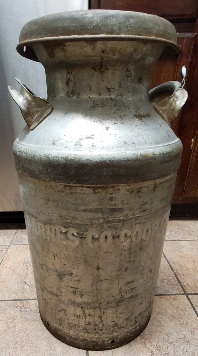 VTG Barnes Co Coop Superior Steel Metal Cream Milk Dairy Jug