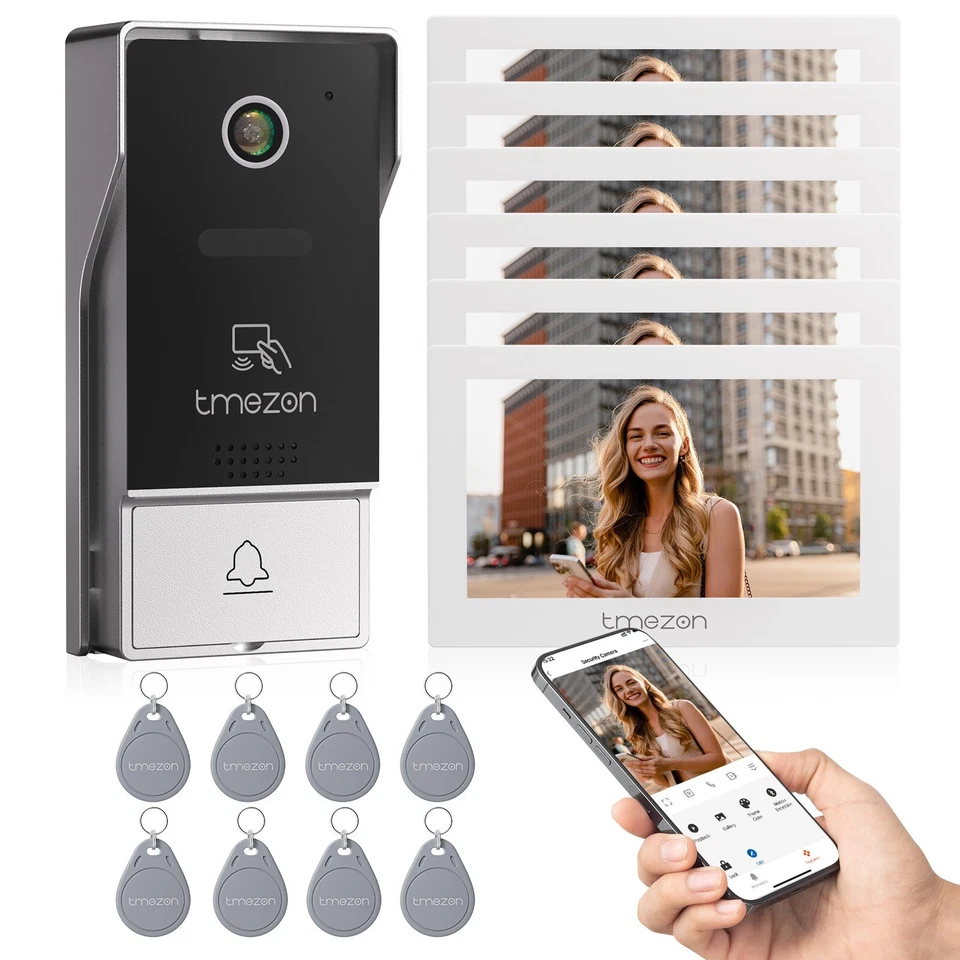 TMEZON 1080P WiFi Sistema Videocitofono Con 6x7" LCD Monitor Telecamera Esterna