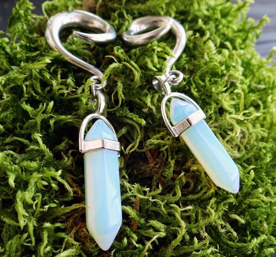 Opalita Colgador Oreja Pesos Medidores Pendientes Colgantes Tapones Túnel Blanco Piedra Par Foto 4 de 4