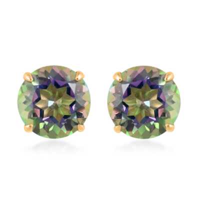 14K Gelbgold mystischer grüner Quarz runde Ohrstecker 0,50 ctw