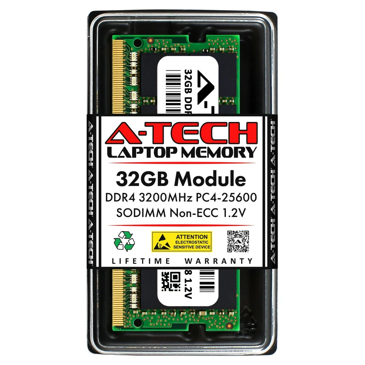 A-Tech 32GB PC4-25600 Laptop SODIMM DDR4 3200 MHz Non-ECC 260-Pin Memory  RAM 32G