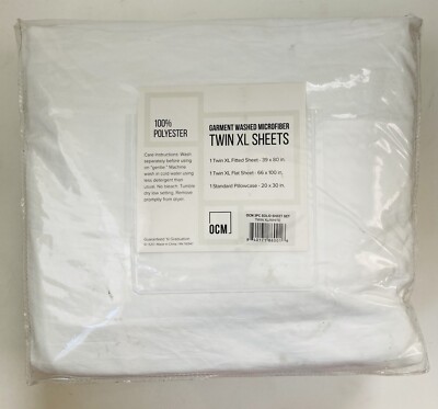 Microfiber 3 Piece Sheet Set, Twin XL ,Solid White Pillowcase Fitted OCM Dorm