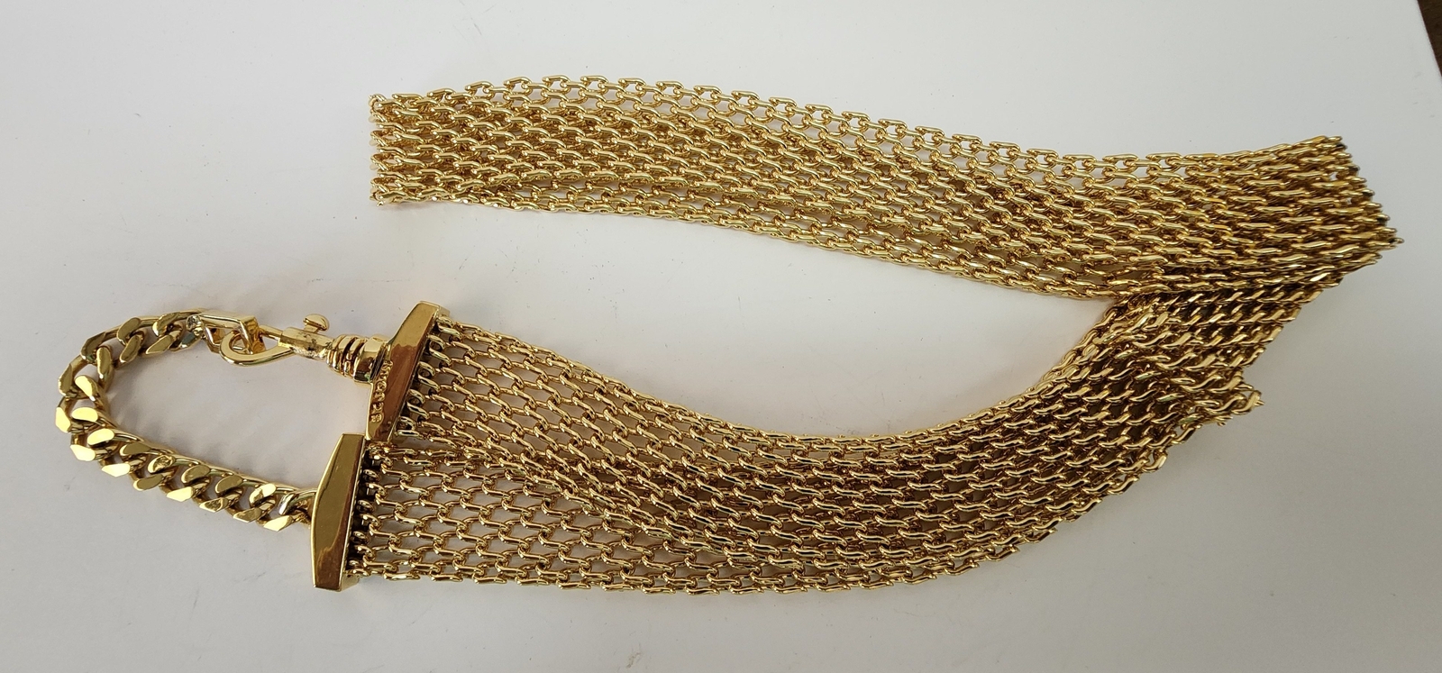 Vintage St. John Women's Adjustable Gold Tone Mesh Metal Link Chain