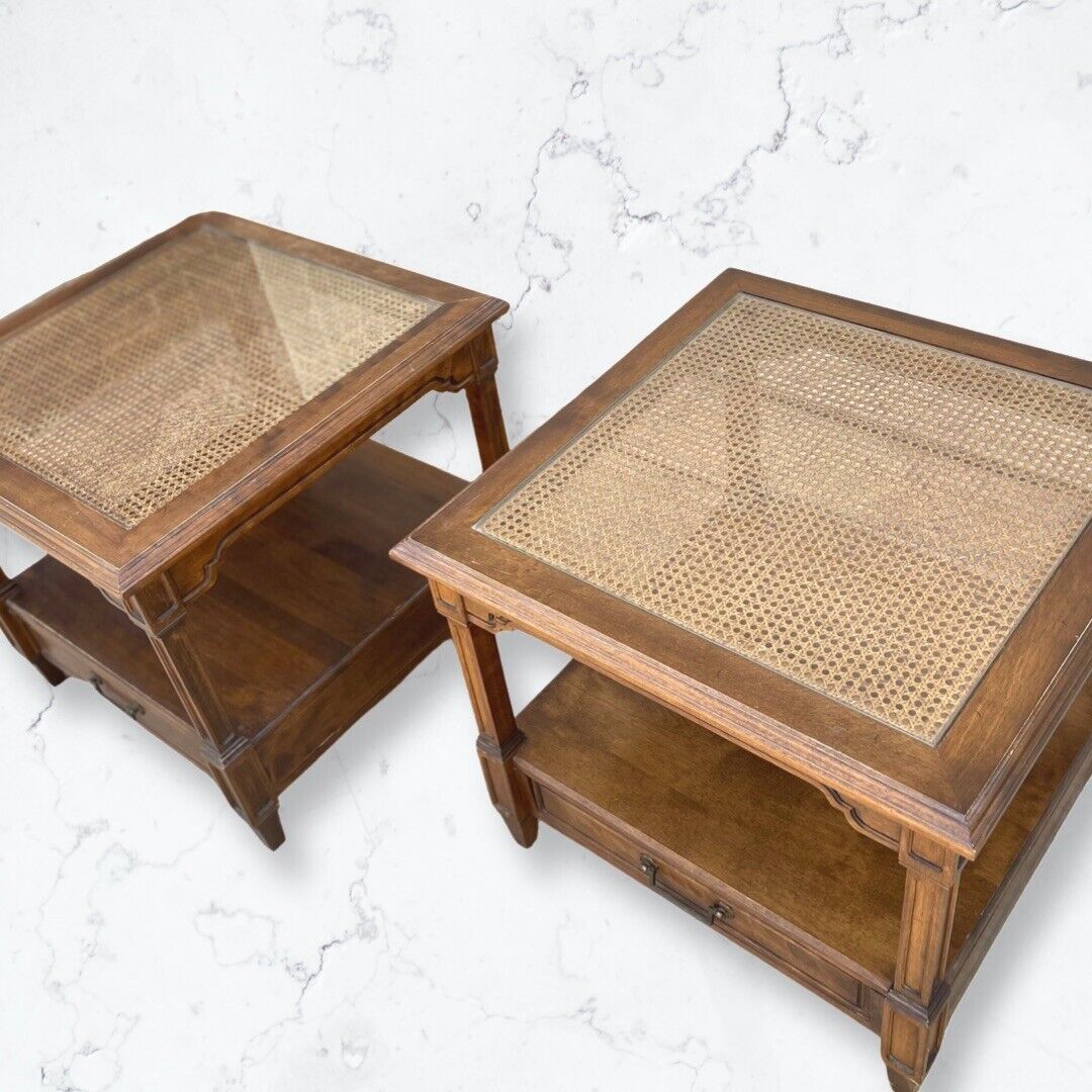 RARE** PAIR of Ethan Allen Classic Manor Cane Top Glass RARE** PAIR of Ethan Allen Classic Manor Cane Top Glass