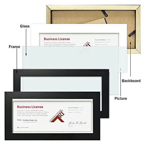 4x9 Black Wood Frame For Business License Certificate With Mat Table-top