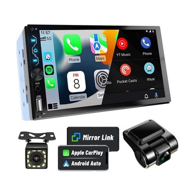 Leadfan Double Din Car Stereo with Dash Cam,7 Inch Full HD Touchscreen Car Au...