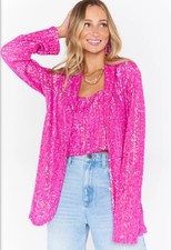 Show Me Your MuMu Dance Blazer Pink Disco Sequin Womens Large Festival Barbie ￼