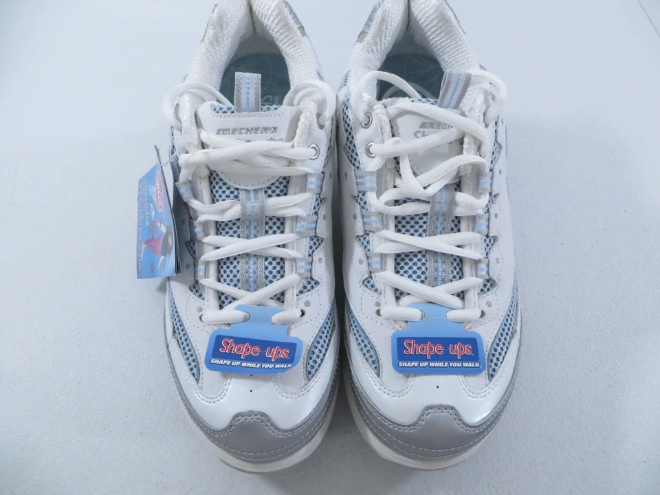 Zapatos para mujer Skechers Shape Ups 11803 WSLB blancos plateados azules talla 8 con DVD NUEVOS EN CAJA Foto 3 de 4
