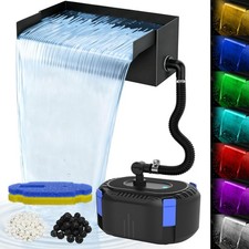 AquaMiracle Pond Waterfall Kit with Lights  12" Stainless Steel Waterfall Sp...