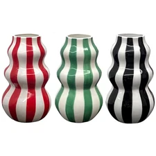 1pc Ceramic Vase Waved Striped Flower Vase Table Centerpiece Small Vase