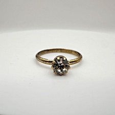 Vintage Y2K Solitaire Round Clear Crystal Ring Gold Tone Women's Jewelry