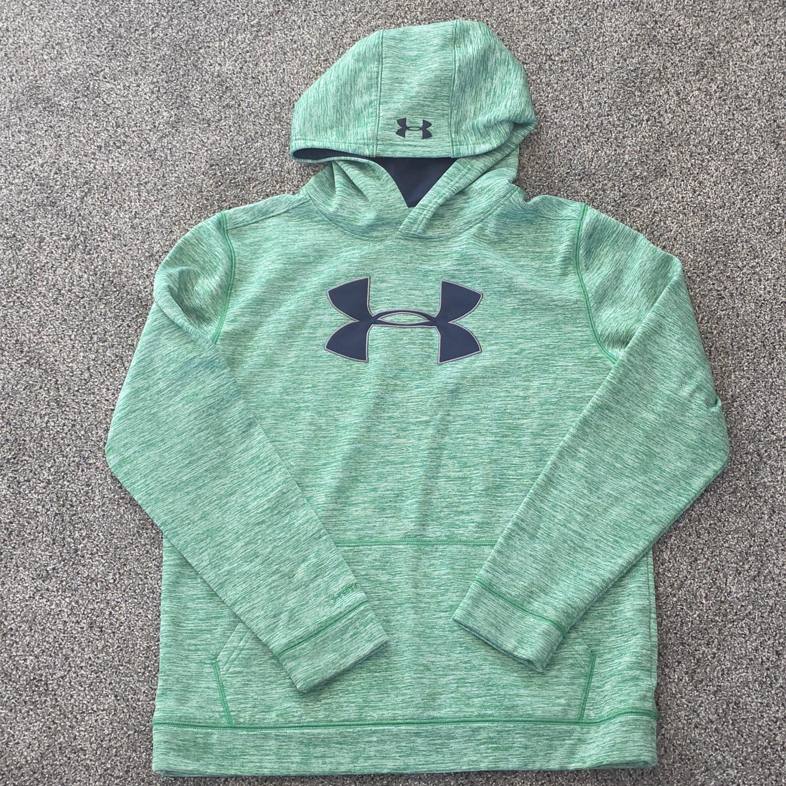 Under Armour Hoodie Youth XL 18-20 Green Fleece Logo Pullover Loose Athletic