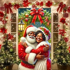 Christmas Door Cover - Santa  Mrs. Claus Hanging Banner 3