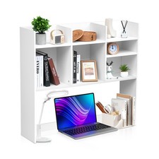 7-Cube Wood Desktop Shelf, 37" White Bookshelf Organizer for Home Office Dorm