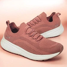 Skechers Shoes Womens 9.5 Dusty Pink Knit Pull On Comfy Athletic Walking Sneaker