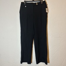 Anne Klein Black Wide Leg Pants Gold Button Detail Size 8 NWOT