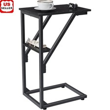 Slim Side Table Adjustable Feet Metal Structure Small Space Living Room Bedroom