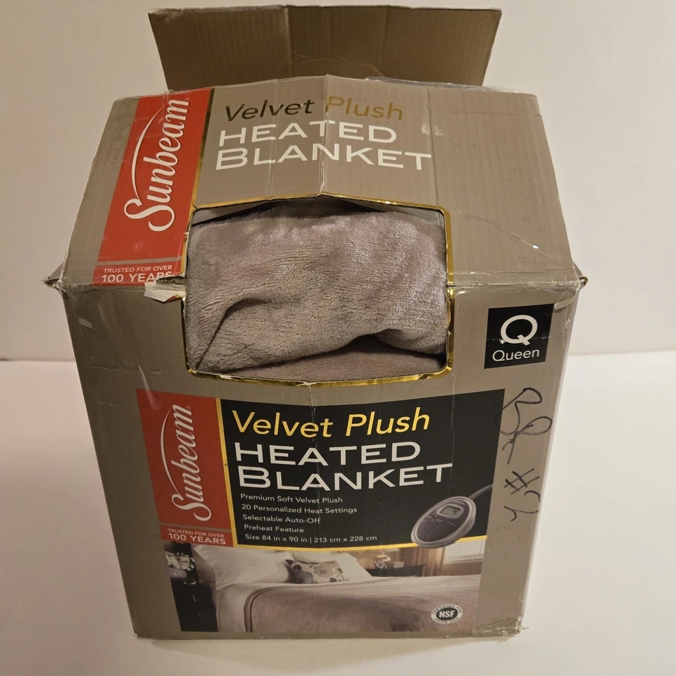 Sunbeam Velvet Plush Heated Blanket Queen Size 84" × 90" Electric Warming - Image 2 of 4