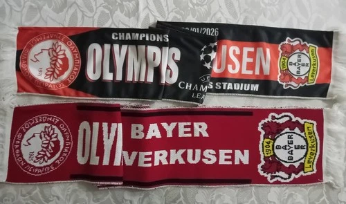 OLYMPIACOS BAYERN LEVERKUSEN 2 SCARVES UEFA CHAMPIONS LEAGUE 2025-2026 NEW
