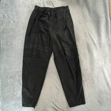 Vintage 80s Black Leather Moto Pants 13/14 High Waist Pleated Trousers Grunge