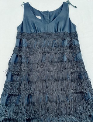 Vintage 60s S Howard Hirsch Black Fringed Disco Empire Dress to Study/Pattern