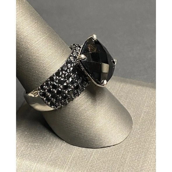 925 Sterling Silver And Black Jadeite Jade Ring Size 9 Sky - Image 2 of 4