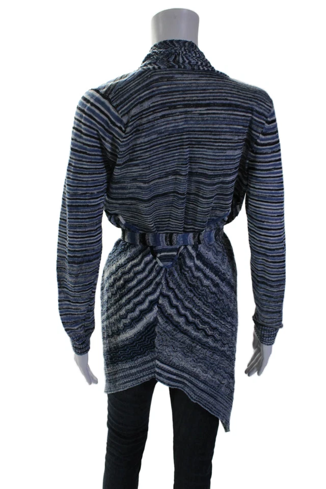 Elie Tahari Womens Linen Open Front Belted Knit Cardigan Sweater Blue Size S - Image 3 of 4