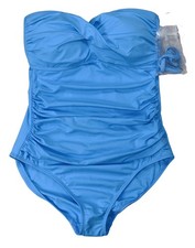 Anne Cole Twist Front Bandeau w/Strap One Piece Women's Bathing Suit 6 NWT Blue