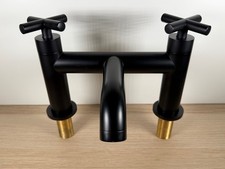 Bathroom Bath Taps Twin Filler Mixer Deck Mounted Matt Black Bath Tap Set