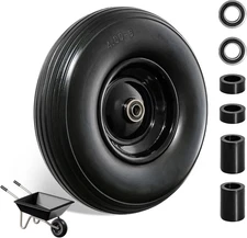 Wheelbarrow Wheel 13 Inch Flat Free 4.00-6 Solid Tire, Replacement Heavy Duty, w