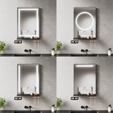 Modern LED Bathroom Mirror with Storage Shelf Demister 3 Colour Lights 500x700mm